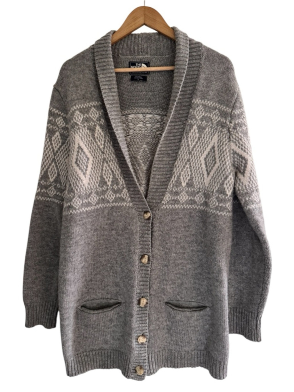 north face wool blend cardigan gray shawl knit large